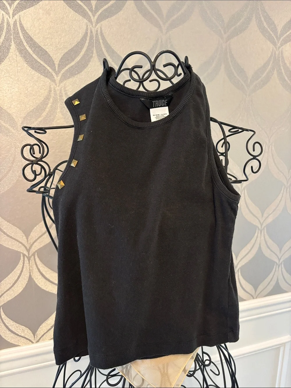 THOCE Black Stud-Trim Ribbed Tank Top for Kids